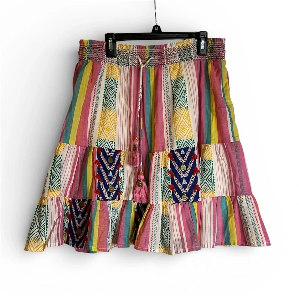 ANTHROPOLOGIE VERB Pallavi Singhee Mini SKIRT BOHO Sz M Boho Peasant Patchwork